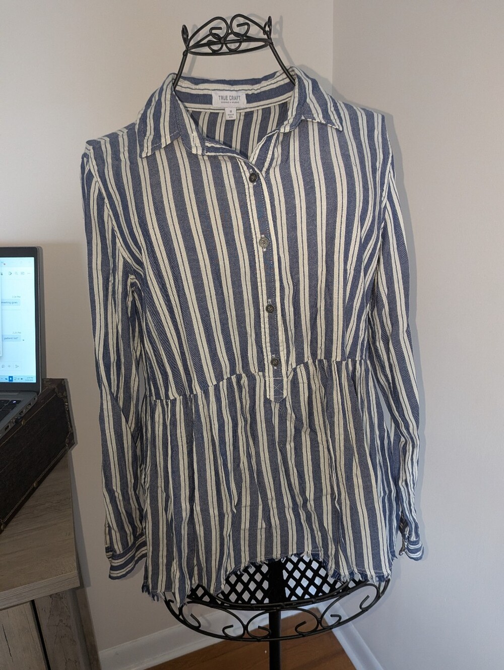 True Craft Navy and White Striped V-Neck Tunic